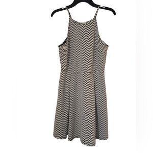 Monteau L Beige Black Chevron Halter Dress Mini A-Line Fit Flare Mod Boho Party